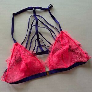 Victorias Secret Neon Pink Strappy Purple Front Clasp Triangle Bralette